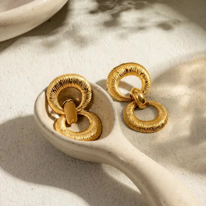 Gold Double Hoop Drop Earrings