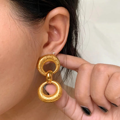 Gold Double Hoop Drop Earrings