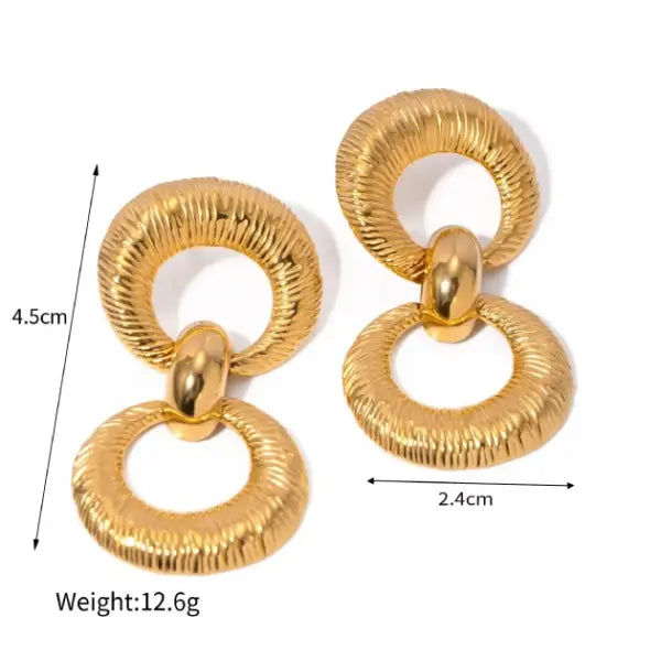 Gold Double Hoop Drop Earrings