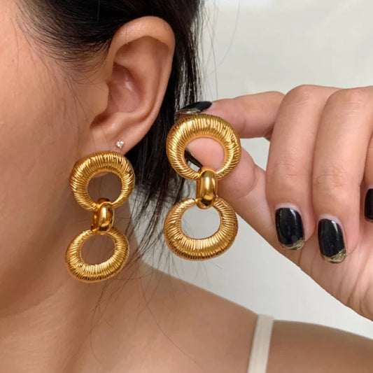 Gold Double Hoop Drop Earrings