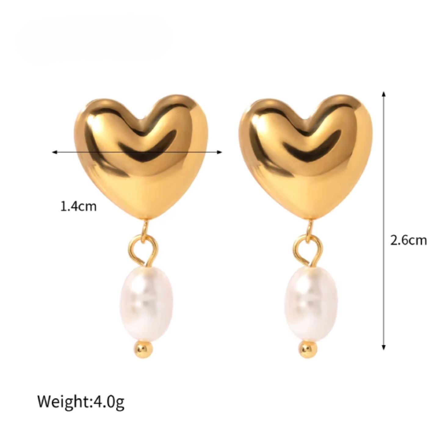 Sweetheart Pearl Drops Studs - 18k Gold Plated