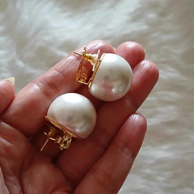 Gold Pearl Ball Statement Studs