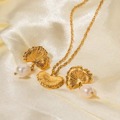 18k Gold Plated Pearl Blossom Jewellery Set