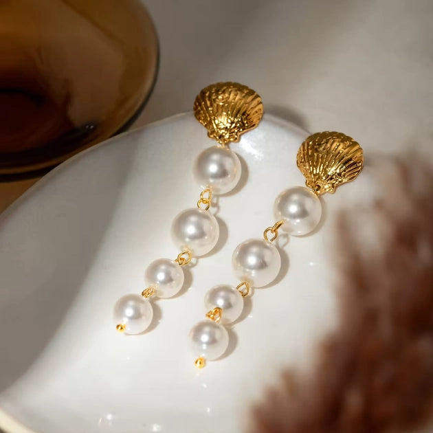 18k Gold Plated Shell n Pearl Drops