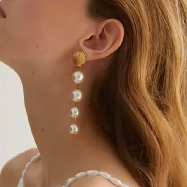 18k Gold Plated Shell n Pearl Drops