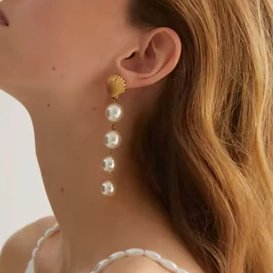 18k Gold Plated Shell n Pearl Drops