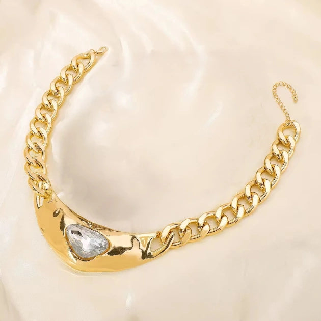Gold Smokey Crystal Chunky Necklace