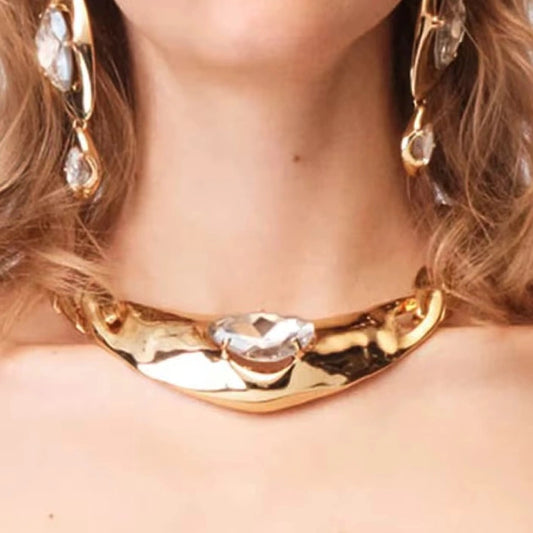 Gold Smokey Crystal Chunky Necklace