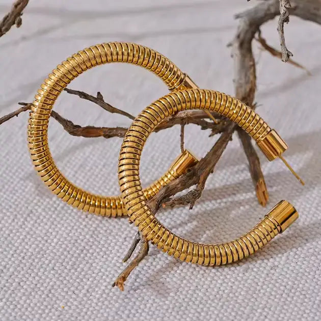 Gold Snake Textured Hoops