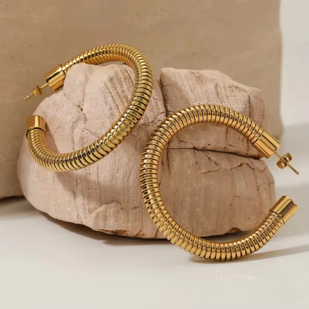 Gold Snake Textured Hoops