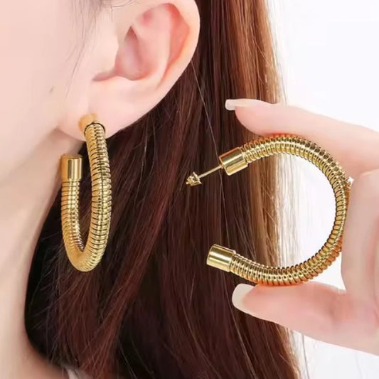 Gold Snake Textured Hoops