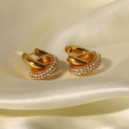 Gold Zircon Inlay Hoop Earring