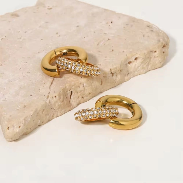 Gold Zircon Inlay Hoop Earring