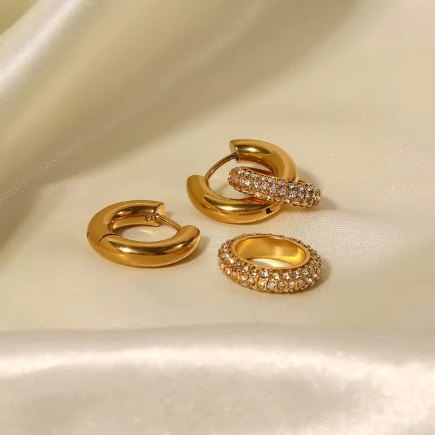 Gold Zircon Inlay Hoop Earring