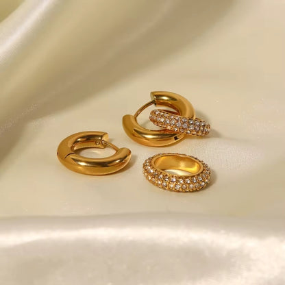 Gold Zircon Inlay Hoop Earring
