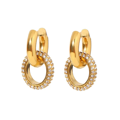 Gold Zircon Inlay Hoop Earring