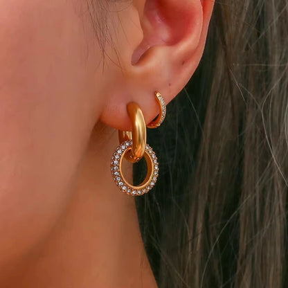 Gold Zircon Inlay Hoop Earring