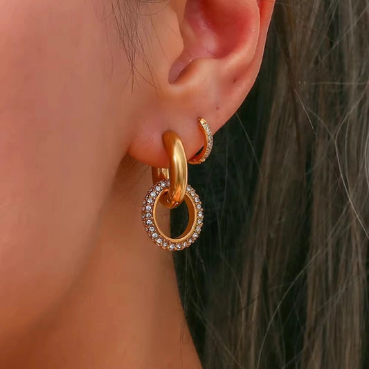 Gold Zircon Inlay Hoop Earring