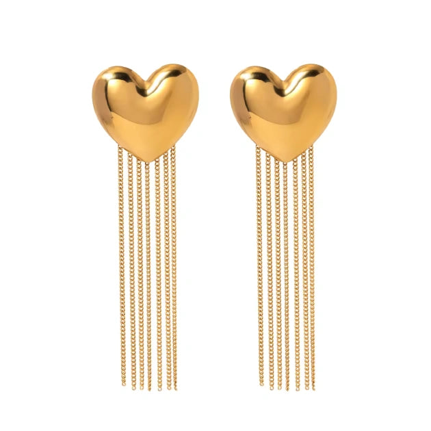 Golden Heart Tassel Earrings