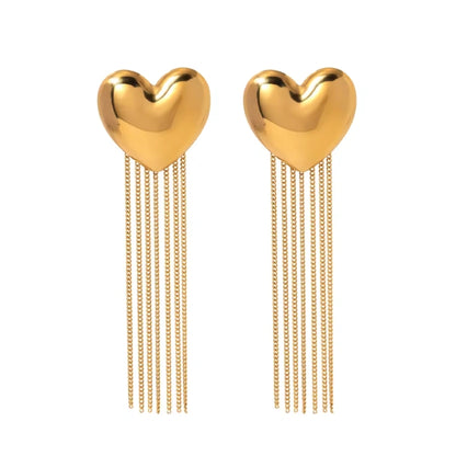 Golden Heart Tassel Earrings