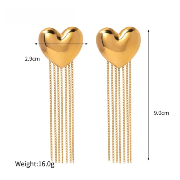 Golden Heart Tassel Earrings