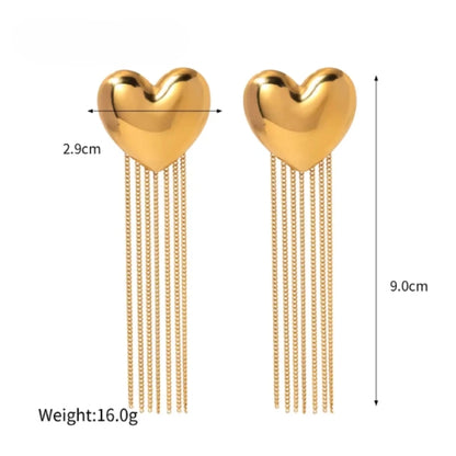 Golden Heart Tassel Earrings