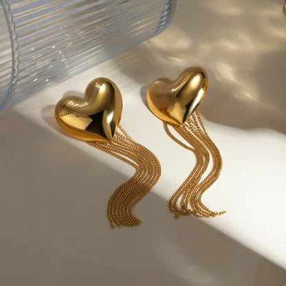 Golden Heart Tassel Earrings