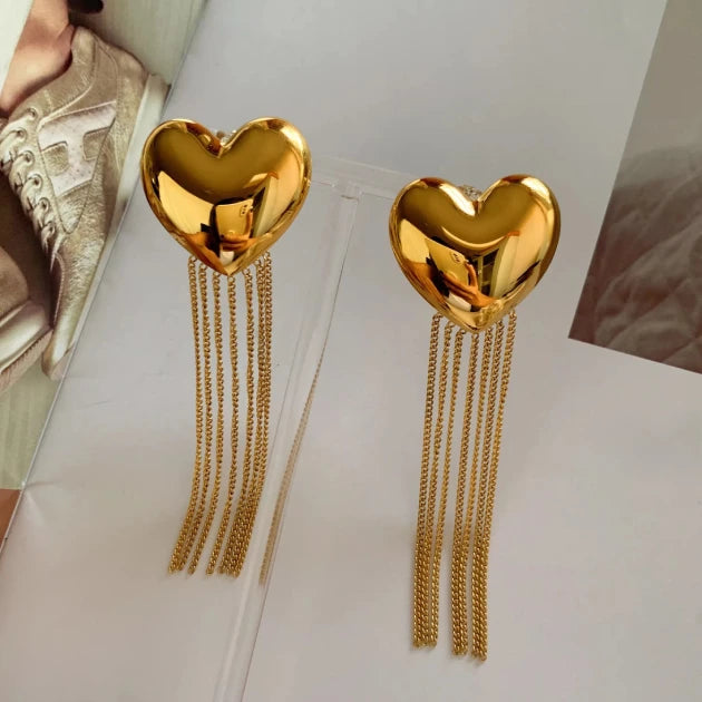 Golden Heart Tassel Earrings