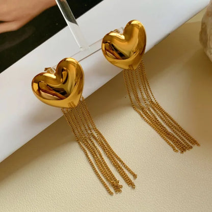 Golden Heart Tassel Earrings