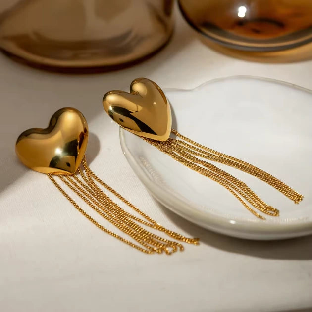 Golden Heart Tassel Earrings