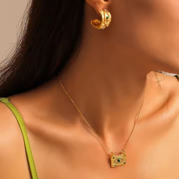 Emerald Green with Zircons Nazar Pendant