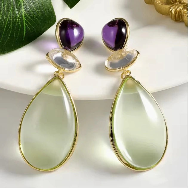 Green and Purple Drop Earring