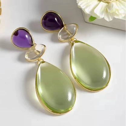 Green and Purple Drop Earring