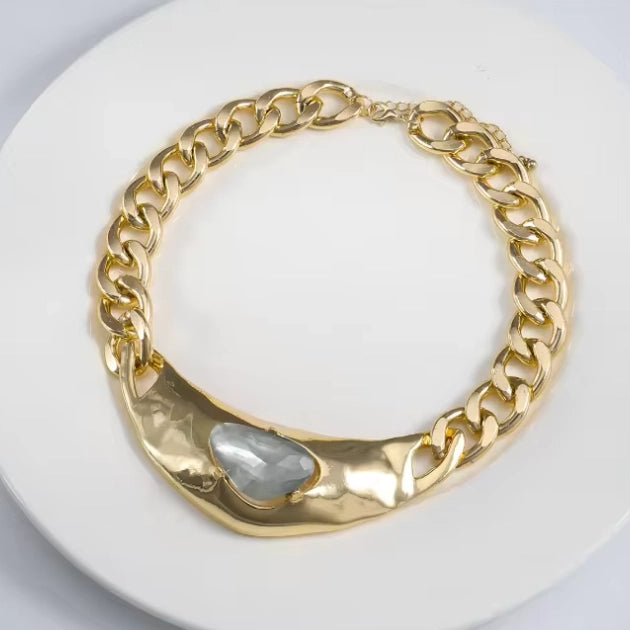 Gold Smokey Crystal Chunky Necklace