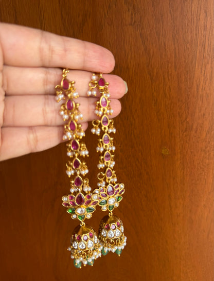 Padma Latha Kundala - Kemp Kundan Ear Chain Jhumka
