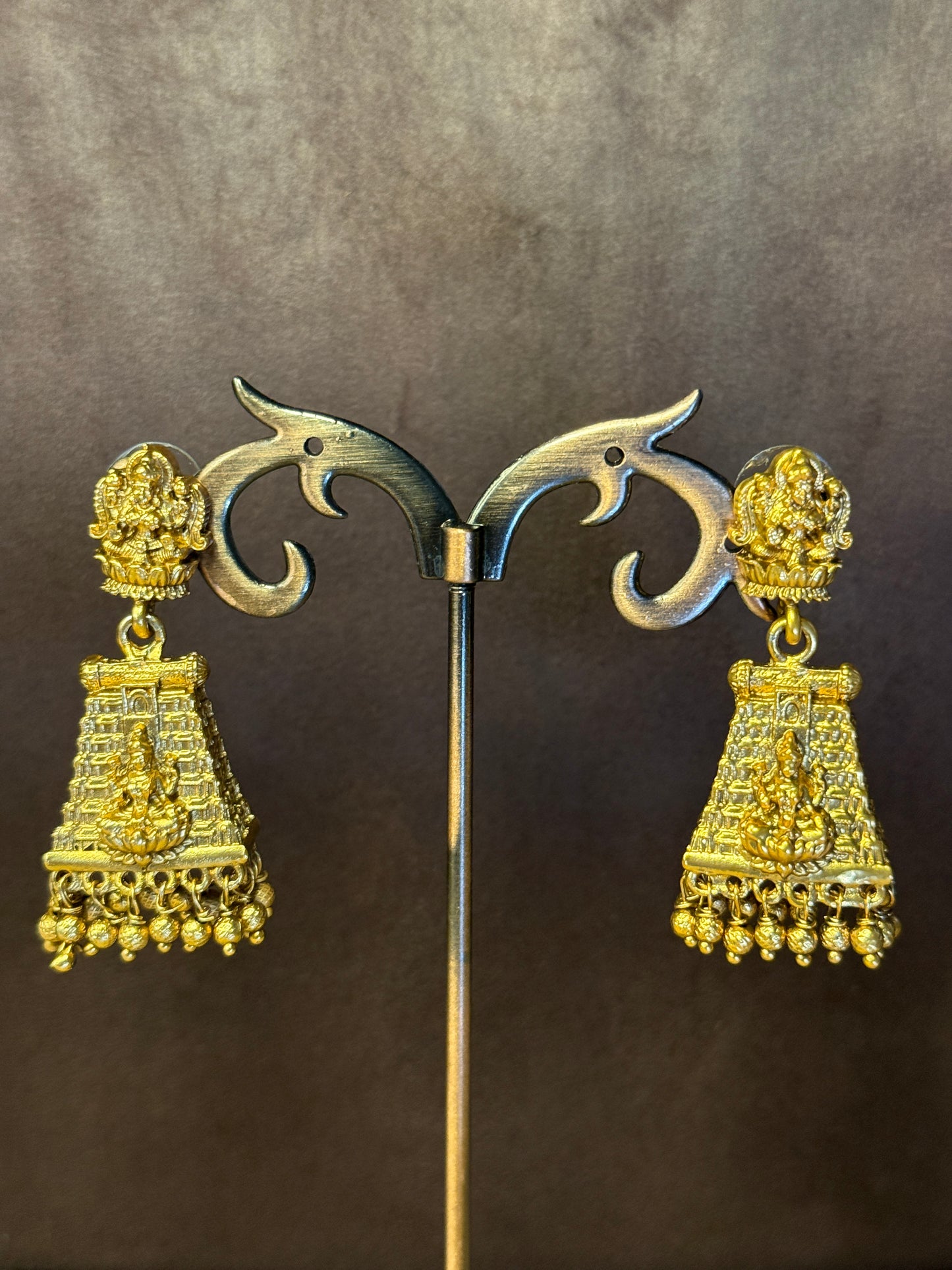 Lakshmi Gopura Kuntala – Microgold plated Temple Jhumkas