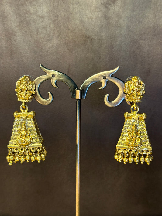 Lakshmi Gopura Kuntala – Microgold plated Temple Jhumkas