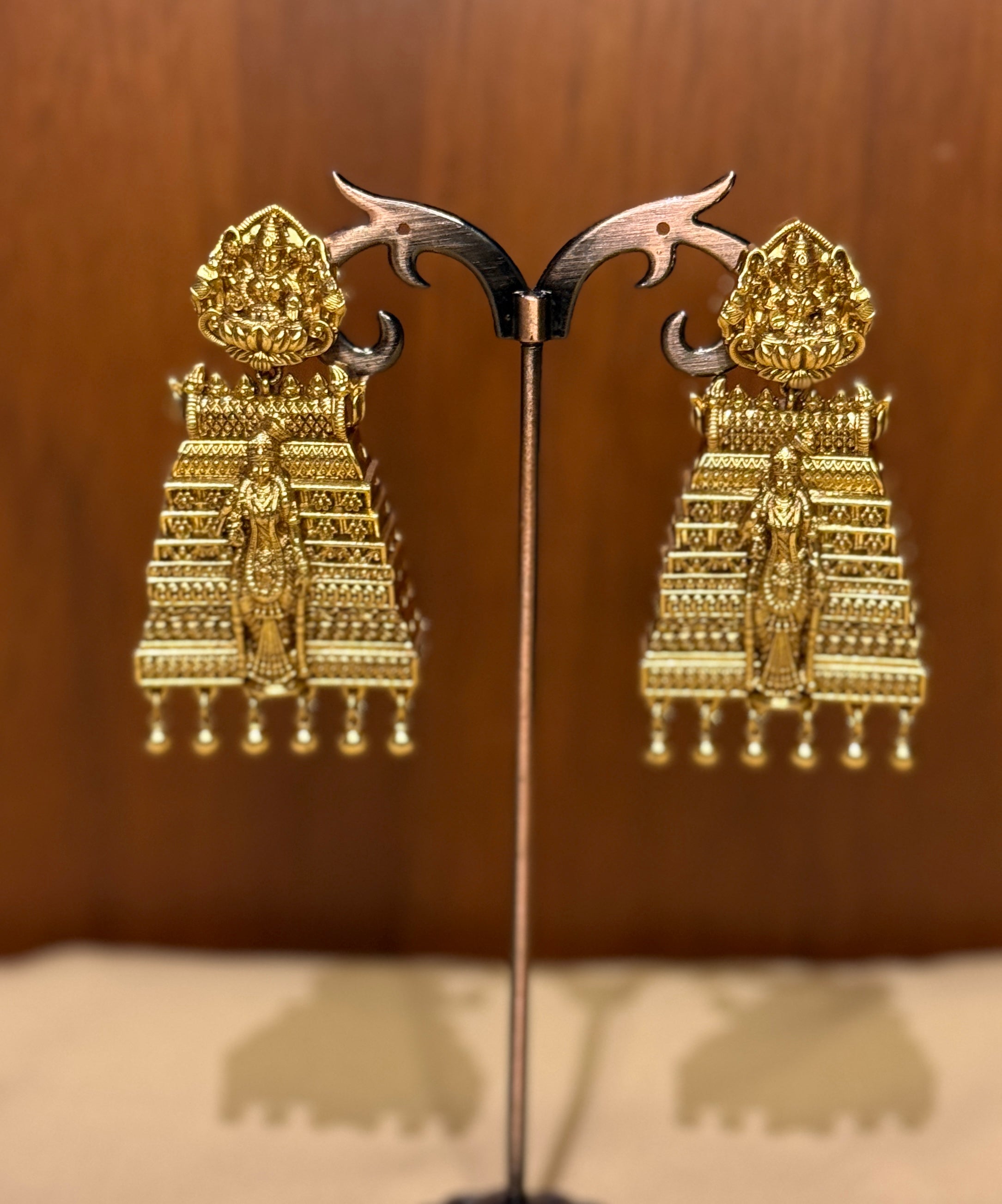 Meenakshi Gopura Kuntala – Microgold plated Temple Jhumkas