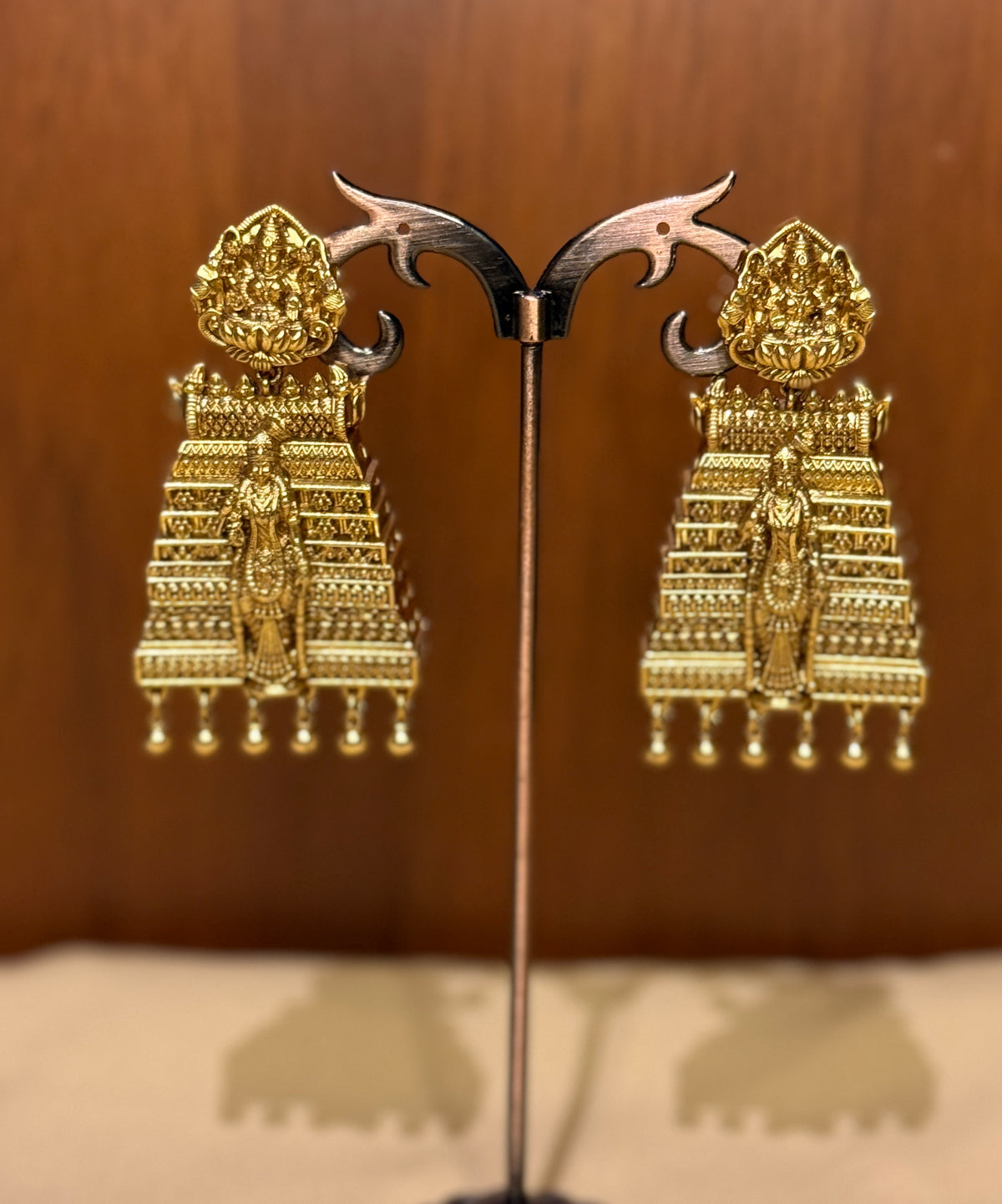 Meenakshi Gopura Kuntala – Microgold plated Temple Jhumkas