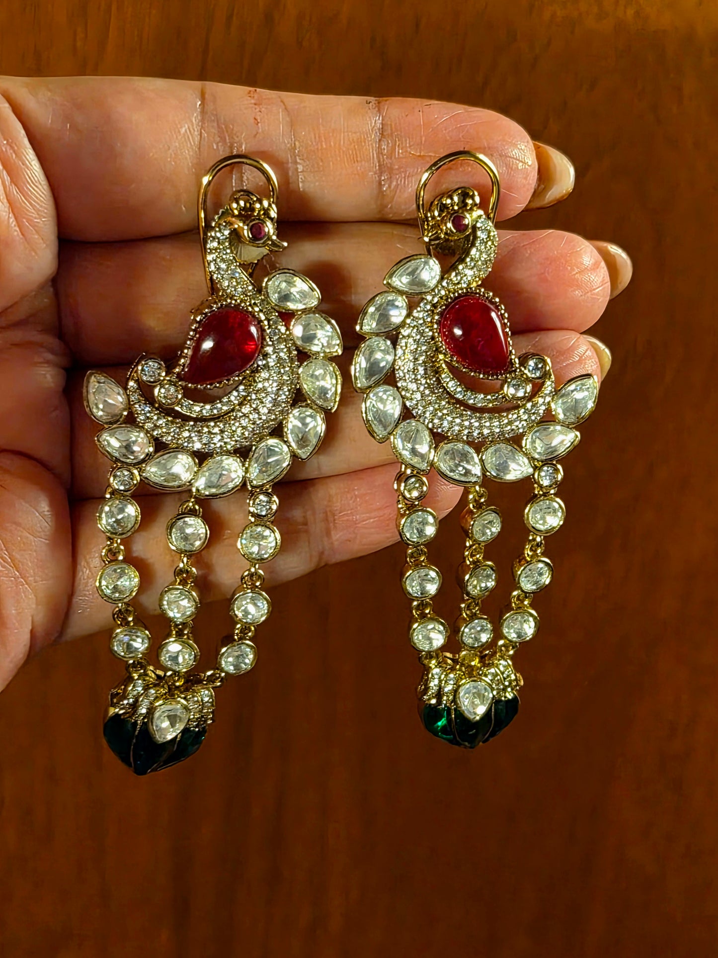 Rajmayuri Ruby Emerald Kundan Earrings
