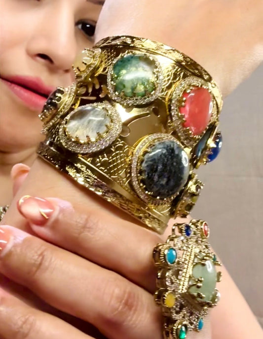 Navranvika Statement Cuff - Original Cabochon stones cuff