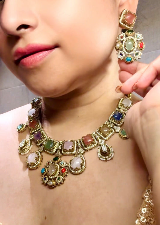 Navrangika Multicolour Cabochon Jewellery Set