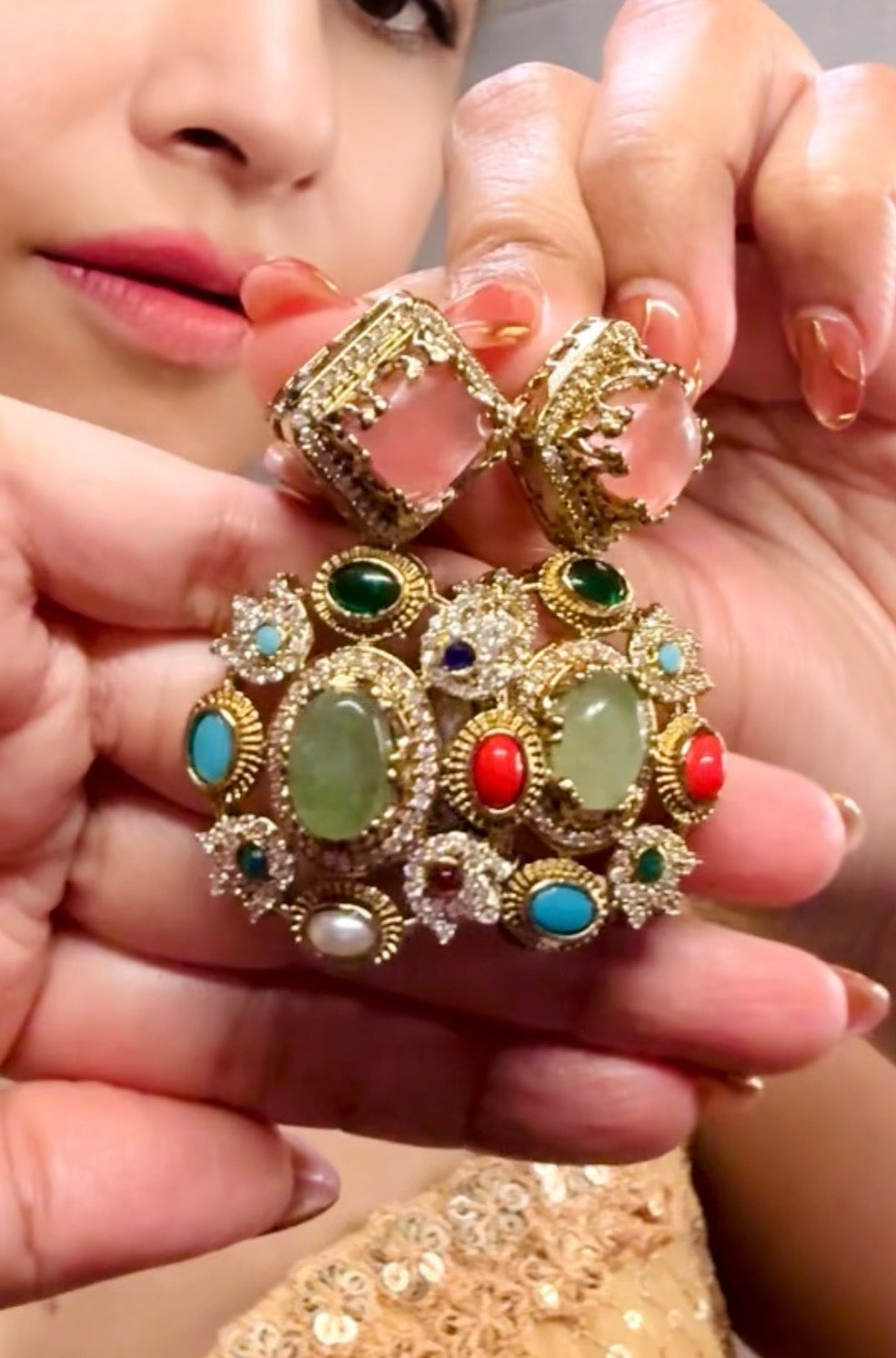 Navrangika Multicolour Cabochon Jewellery Set