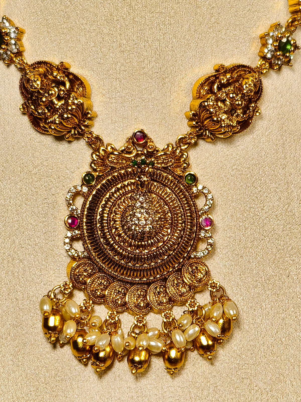 Shri Mayuri White Zircon Necklace set