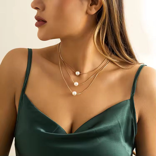 Three Layer Pearl Ball Necklace