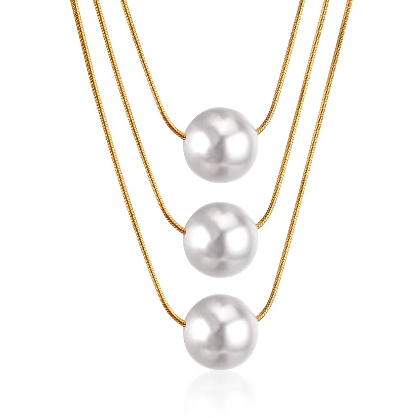 Three Layer Pearl Ball Necklace