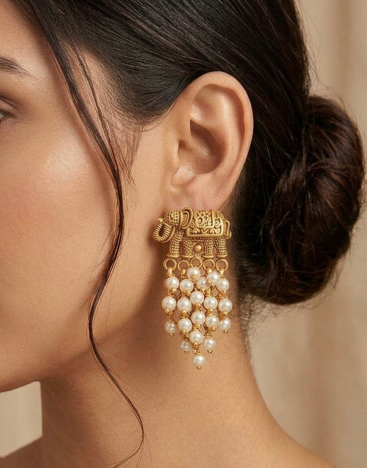 Gajamukta – Elephant Pearl Cluster Stud Earrings