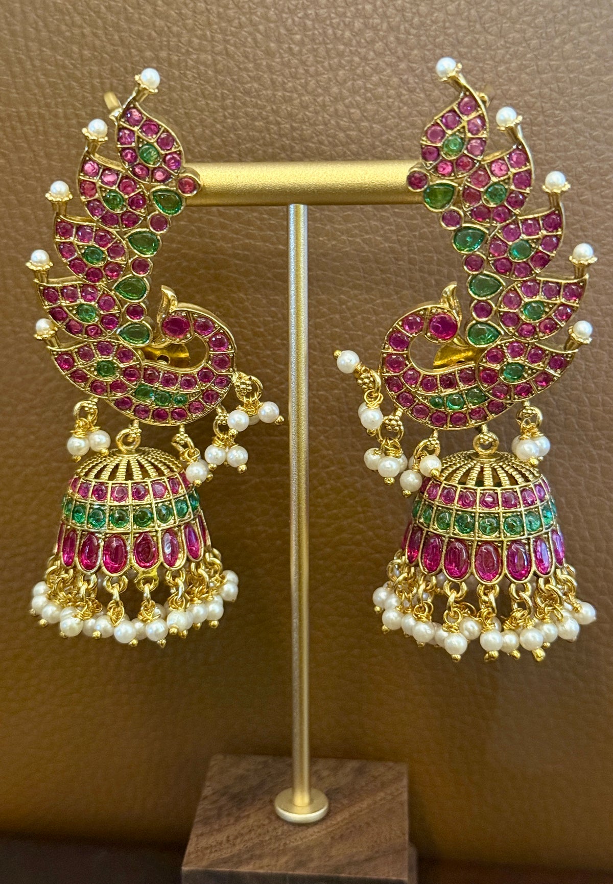 Nritya Mayuri Original Kemp Kundan Jhumka with Ear Cuff