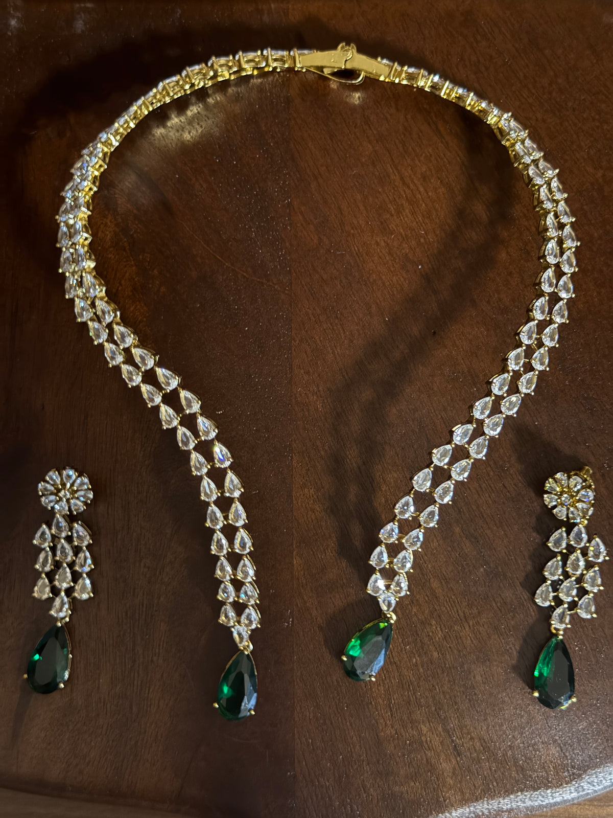 Zelora – Emerald Cascade Necklet with Earring Set