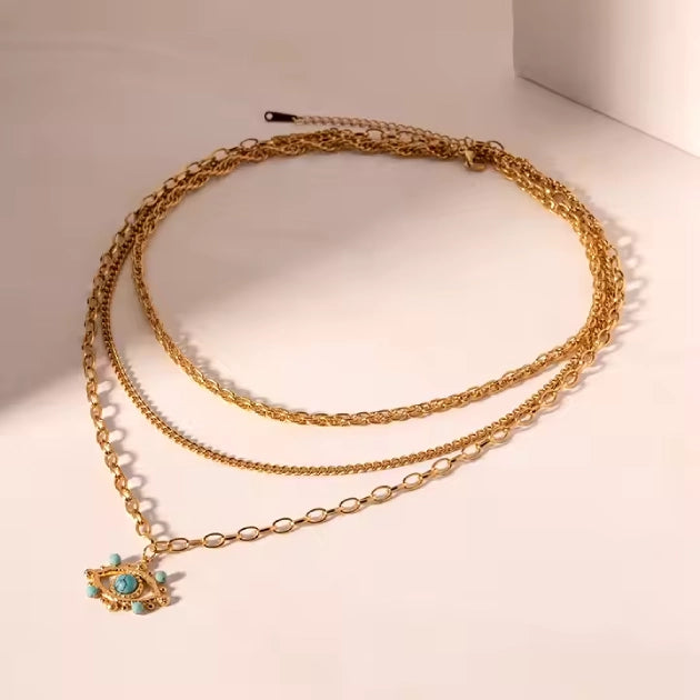 Layered Chain with Turquoise Nazar